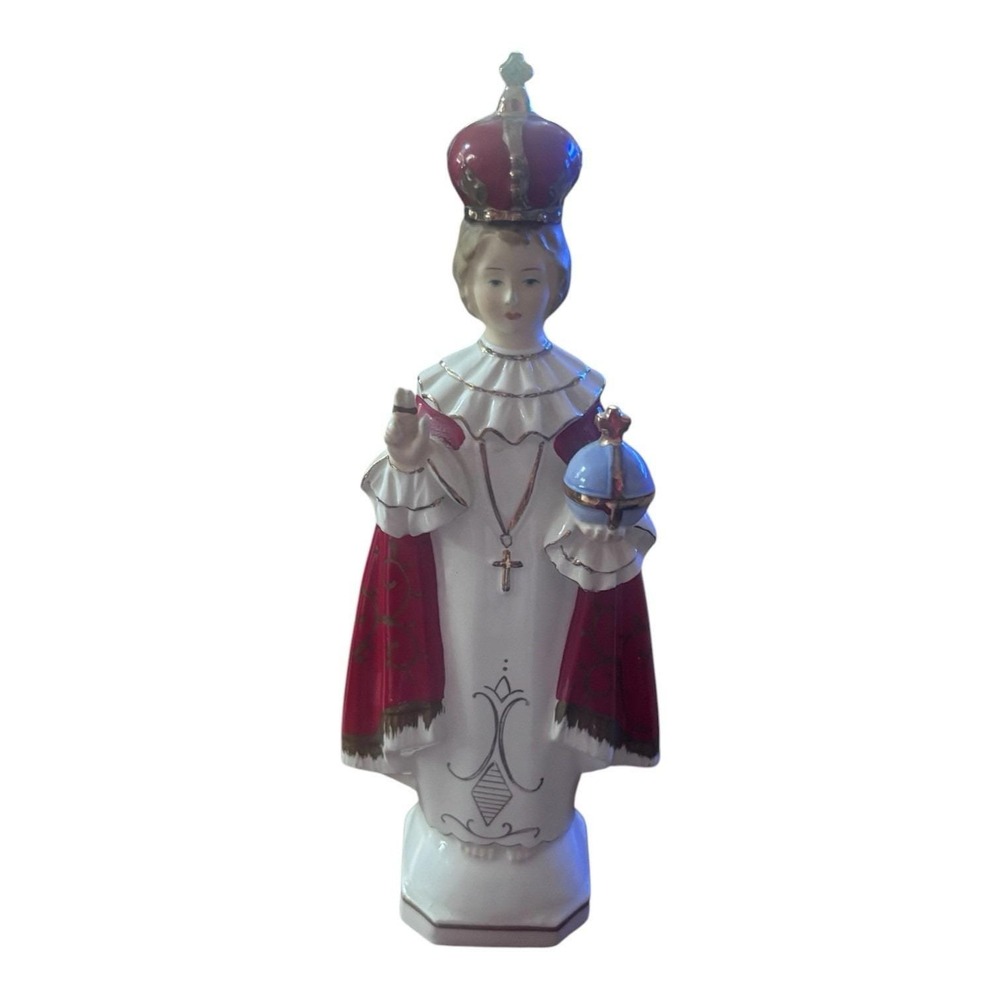 Vintage Infant Jesus of Prague Porcelain Figurine 10" Japan Sticker 1950s